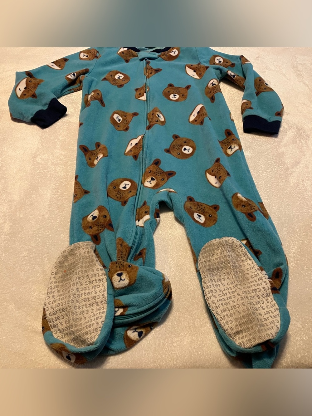Carter's Teal Bear Print Footed One-Piece Pajamas